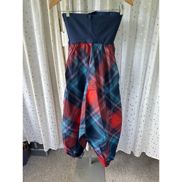 Anthropologie Strapless Plaid Jumpsuit - Blue and Red - Picture 8 of 12